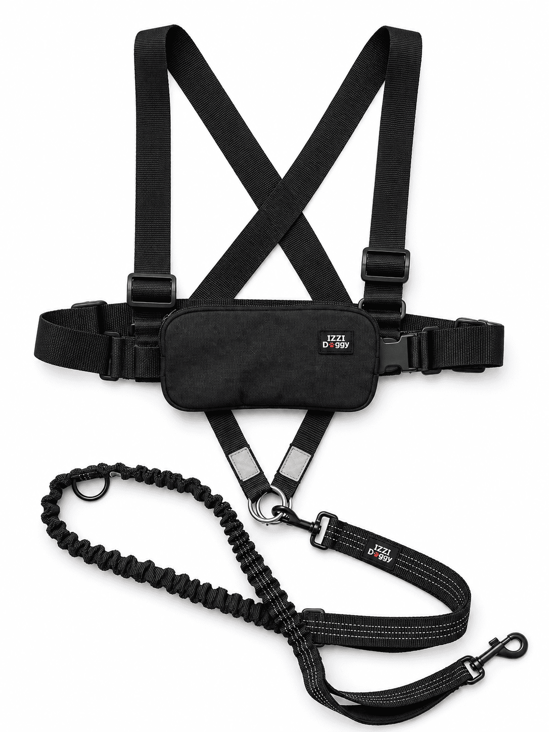 Kit Izzidoggy arnés + correa elástica - Negro