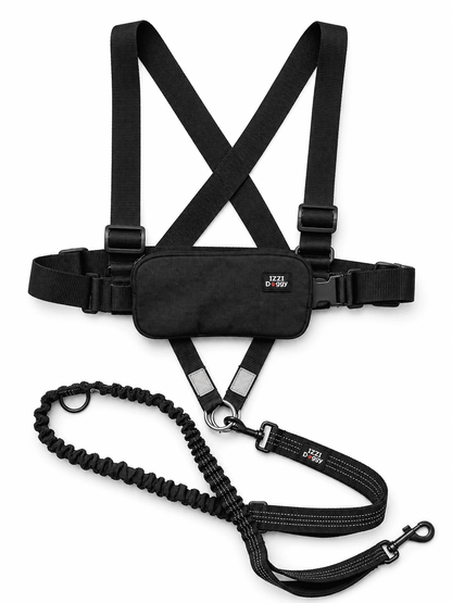 Kit Izzidoggy arnés + correa elástica - Negro
