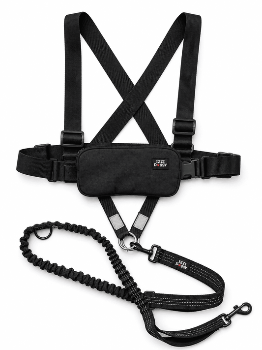 Kit Izzidoggy arnés + correa elástica - Negro