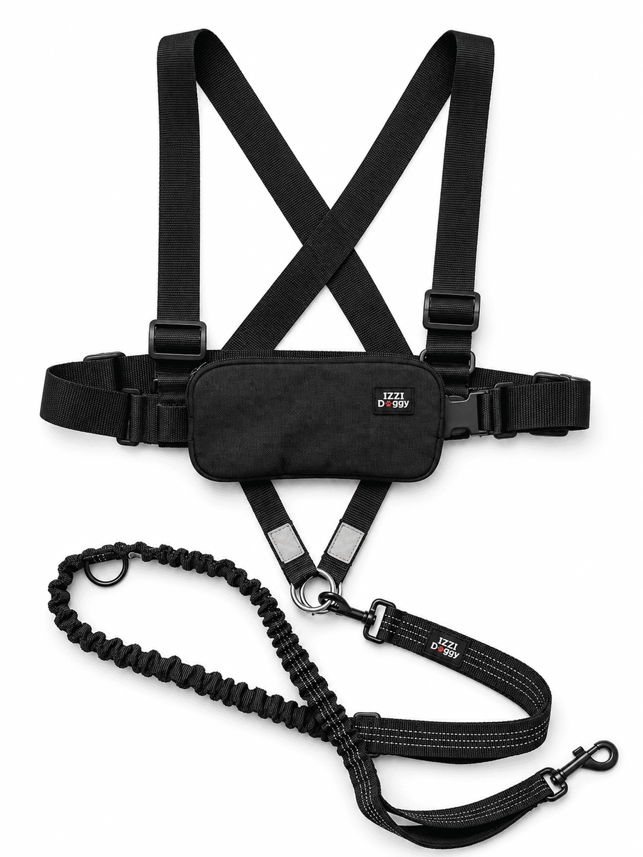 Kit Izzidoggy arnés + correa elástica - Negro